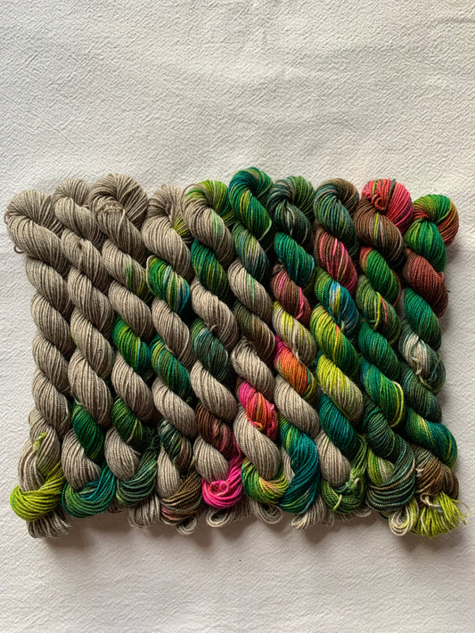 Effortless Gradient set - PRE-ORDER - merino yak mini skeins - summer meadow at the edge of a forest