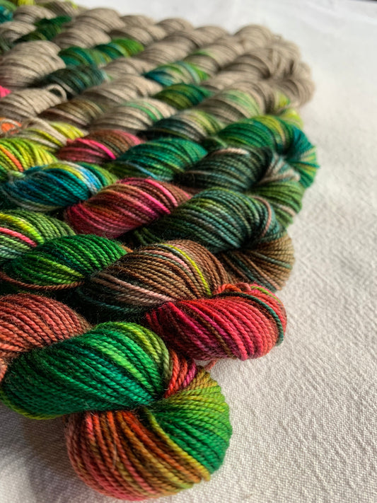 Effortless Gradient set - PRE-ORDER - merino yak mini skeins - summer meadow at the edge of a forest